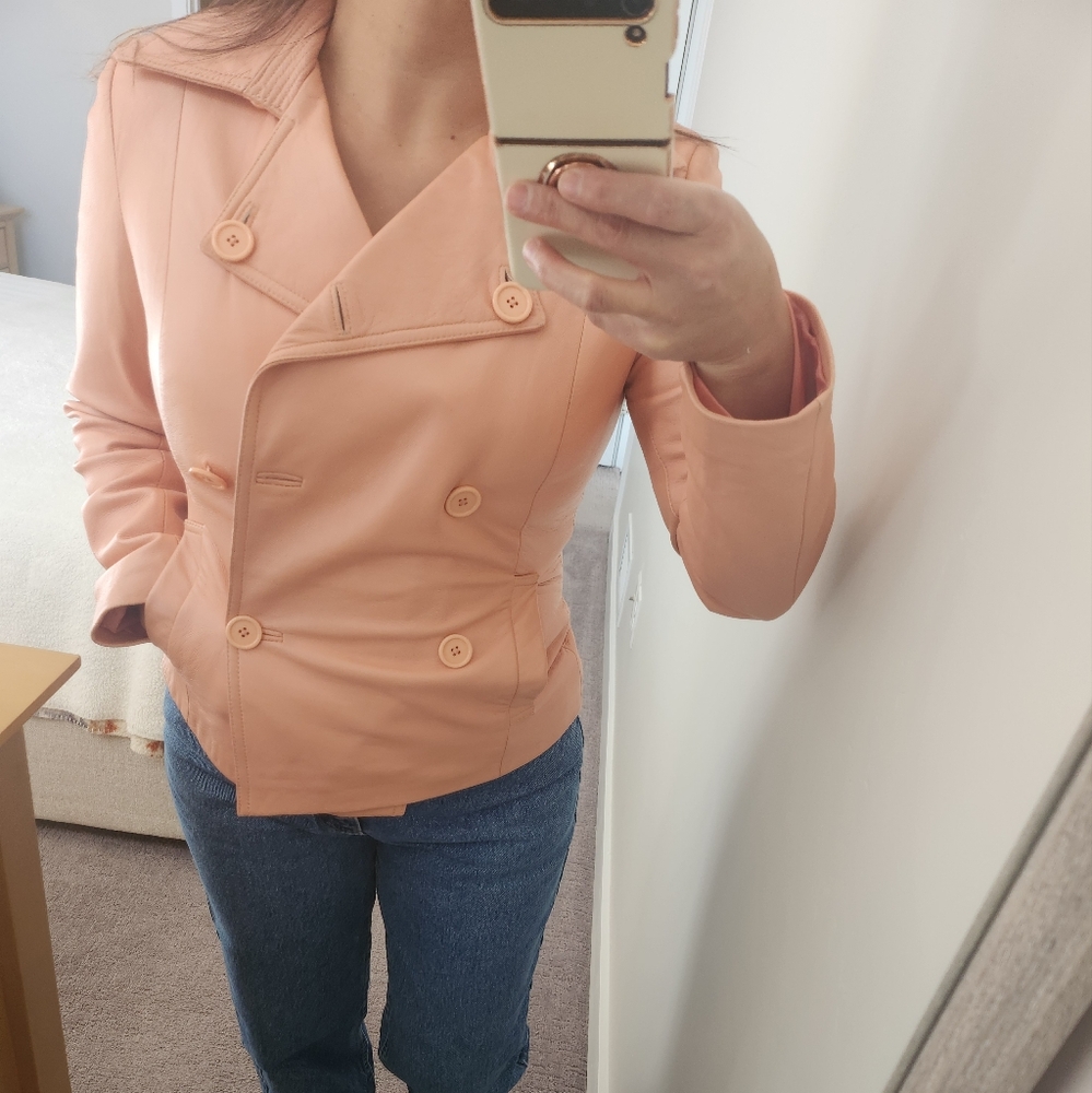 Nordstrom leather light orange jacket